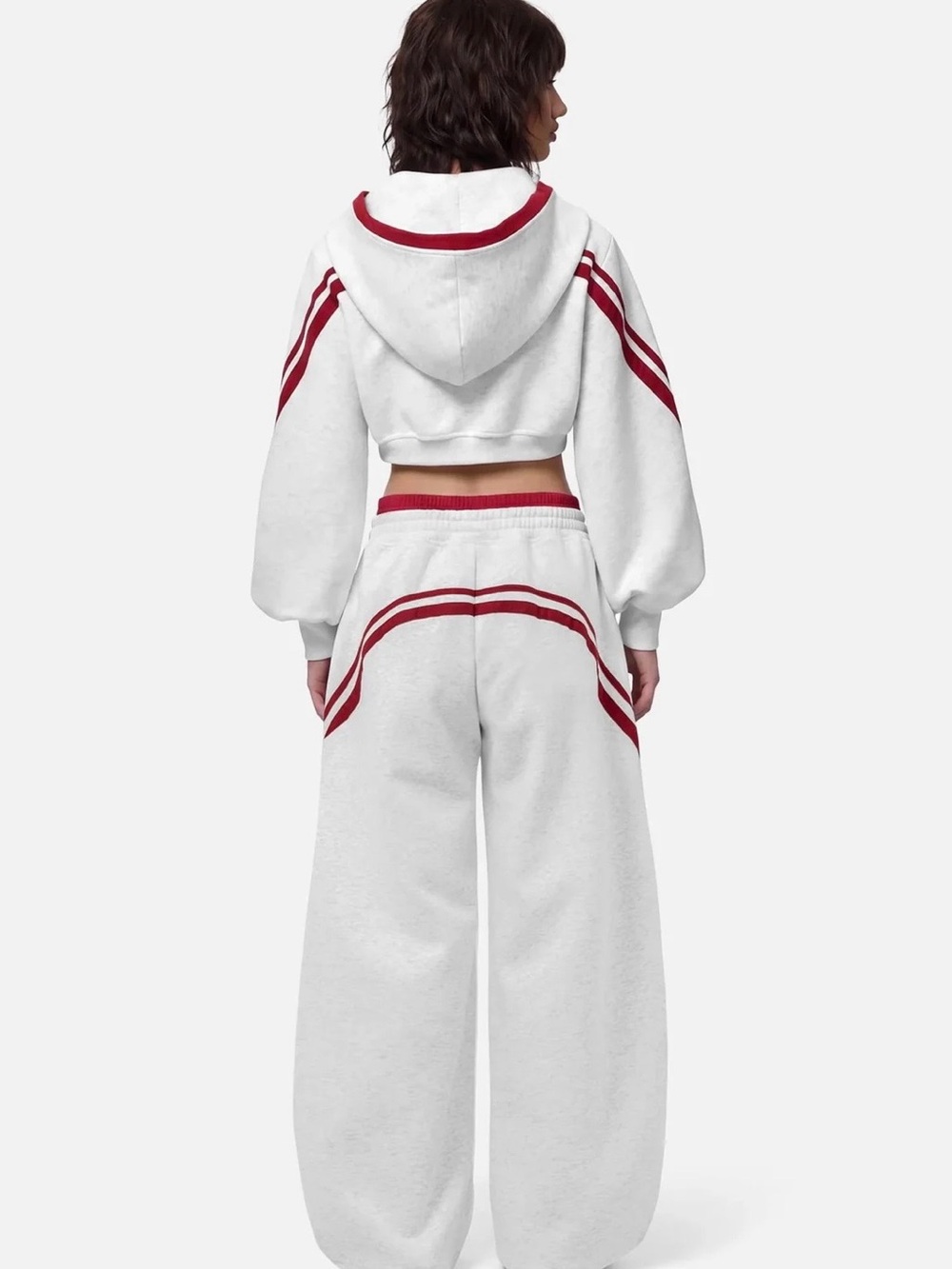 Aelfric Eden Designer Hoodie Set. Grey/Red. Lg Boxy Top, XL Wide Leg Barrel. NWT